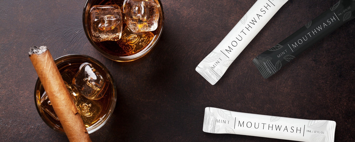 GO Mouthwash offered as a premium amenity in a cigar lounge, enhancing guest experience with fresh breath and added customer satisfaction