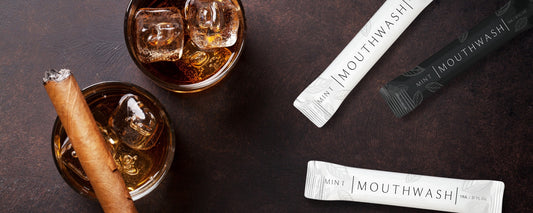 GO Mouthwash offered as a premium amenity in a cigar lounge, enhancing guest experience with fresh breath and added customer satisfaction